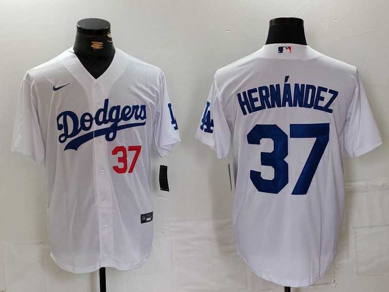 Men%27s Los Angeles Dodgers #37 Teoscar Hernandez Number White Cool Base Stitched Jersey->los angeles dodgers->MLB Jersey